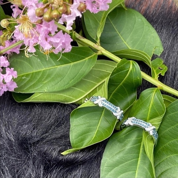 NWT Savvy Cie Rhodium Plated Pave Blue Crystal & SilverTone Hoop Earrings - Picture 4 of 12